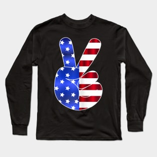 American Flag Peace Sign Hand-4th Of July-USA Funny Gifts Long Sleeve T-Shirt
